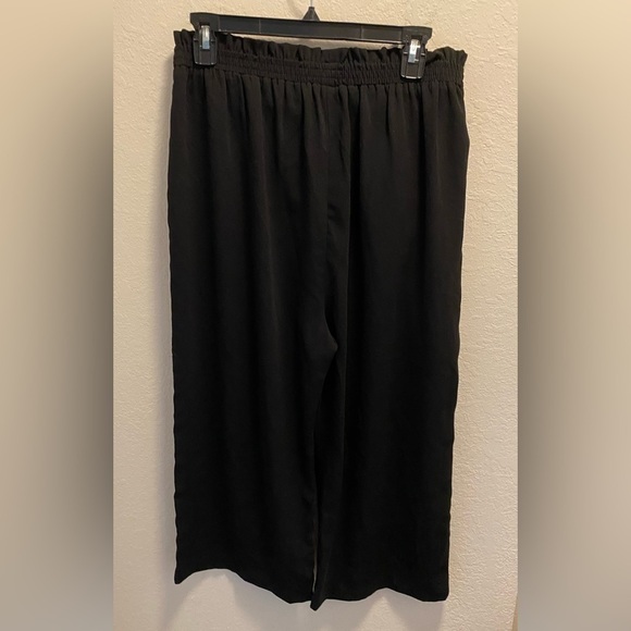 Adrianna Papell Paperbag Black Crepe Culotte Pants Elastic Waist Tie Pleats - Picture 5 of 7
